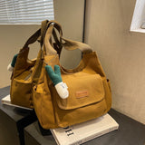 Trendy Cotton Canvas Shoulder Tote Bag Large Capacity Chest Bag for Students & Daily Use