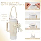 Stanley Cup Accessories Set Flower Straw Cap Butterfly Knot Pearl Chain Keychain Silicone Handle & Hanging Rope Aesthetic Cup Cover Kit