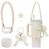 Stanley Cup Accessories Set Flower Straw Cap Butterfly Knot Pearl Chain Keychain Silicone Handle & Hanging Rope Aesthetic Cup Cover Kit