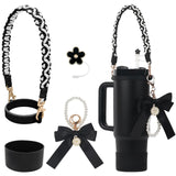 Stanley Cup Accessories Set Flower Straw Cap Butterfly Knot Pearl Chain Keychain Silicone Handle & Hanging Rope Aesthetic Cup Cover Kit