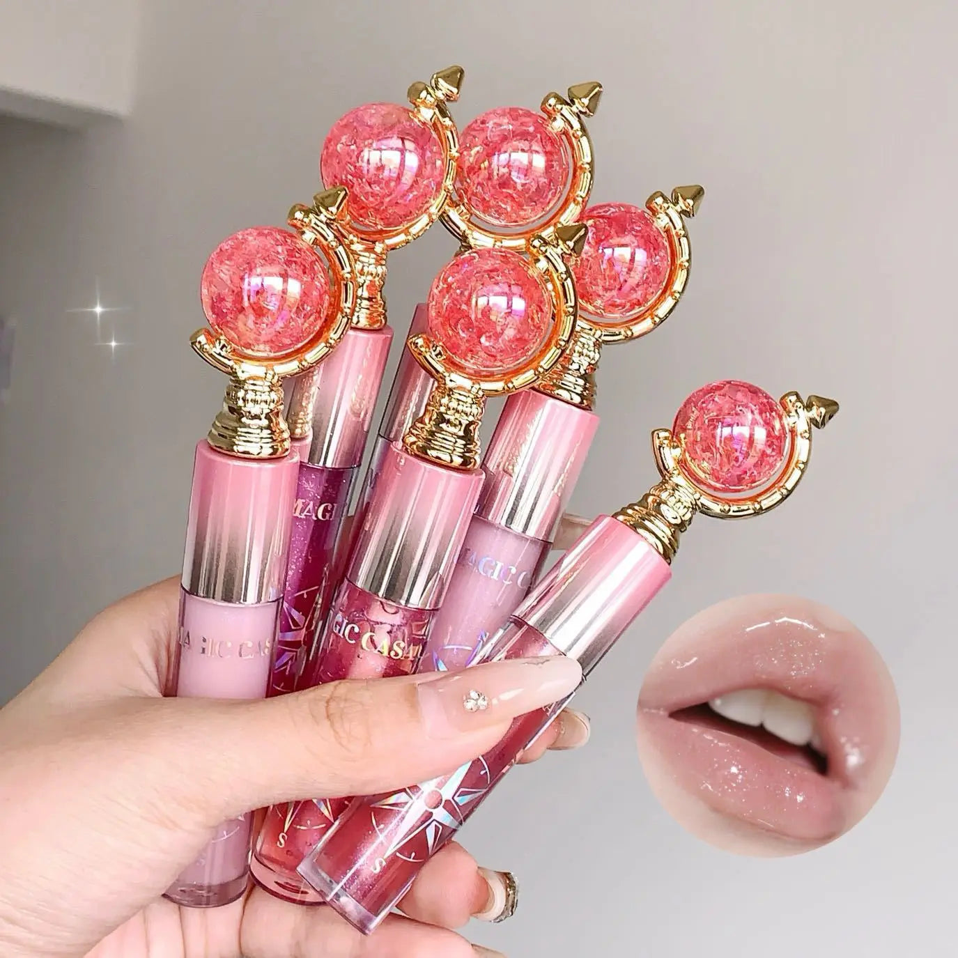 Magic Crystal Wand Lip Gloss Hydrating Plumping Shine Gloss with Glitter Tint for Women SparkelsSparkels