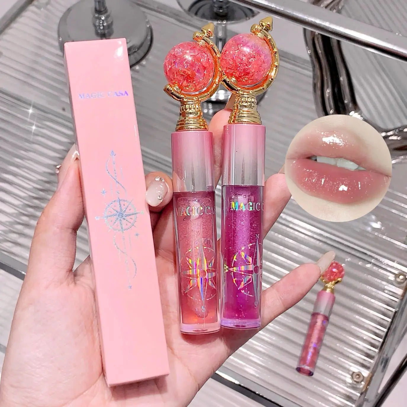 Magic Crystal Wand Lip Gloss Hydrating Plumping Shine Gloss with Glitter Tint for Women SparkelsSparkels