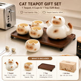 Cute Chubby Cat Ceramic Tea Set with Teapot & 4 Cups Gift Set