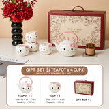 Cute Cat Ceramic Tea Set with Teapot & 4 Cups Gift Box Set