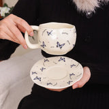 Butterfly Ceramic Coffee Mug with Matching Saucer