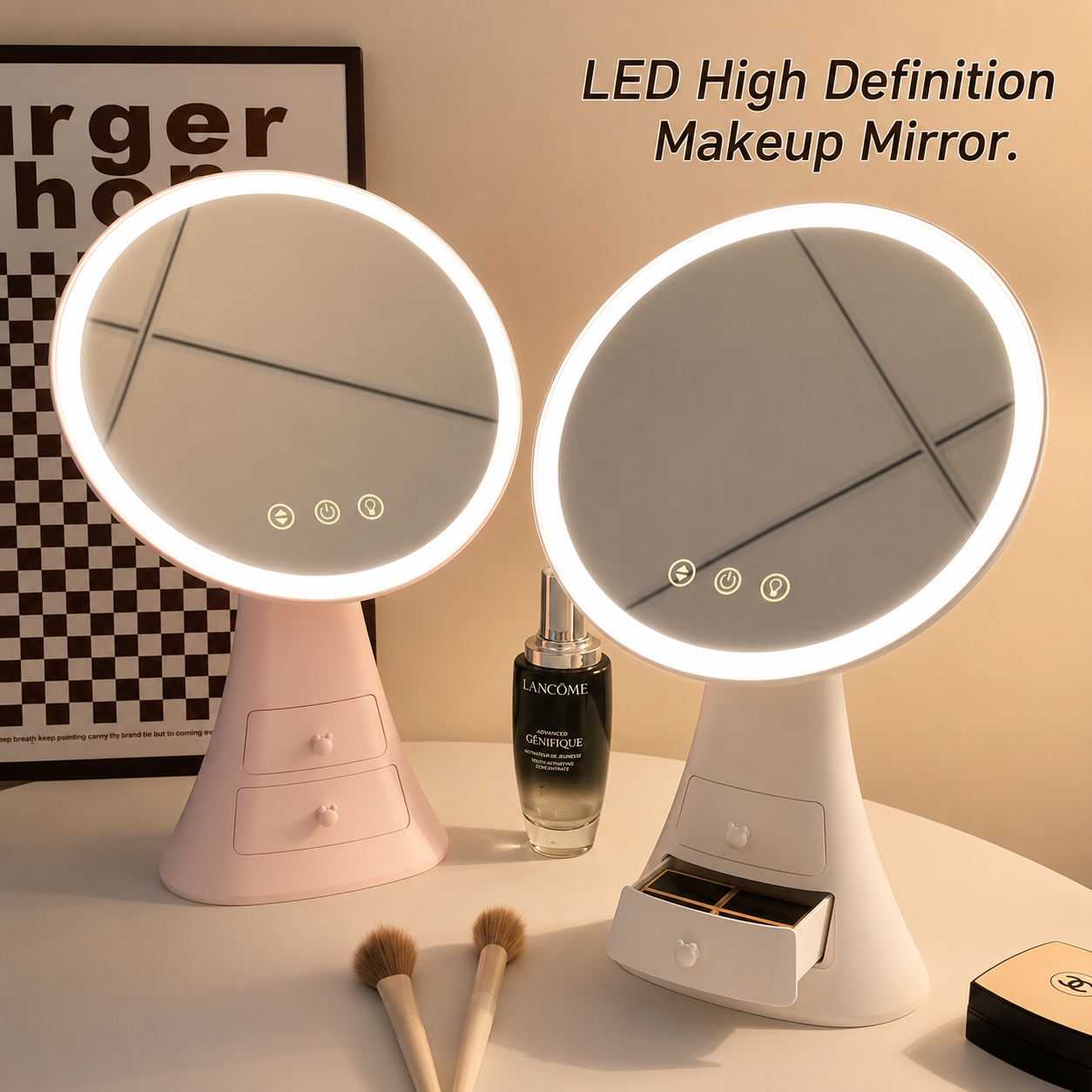 LED Touch Makeup Mirror with Storage Drawers Adjustable Vanity Mirror with LED Light
