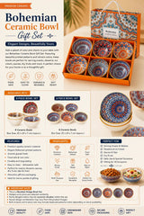 Bohemian Ceramic Bowl Set with Gift Box 4/6 Piece Random Pattern Bowls without Chopsticks