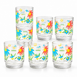 Pack Of 6 Colorful Floral Printed Glass
