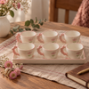 Mini Pink Floral Ceramic Tea Cup Set with Serving Tray 90ml (Set of 6)