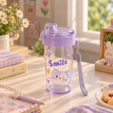 Cute Cartoon Water Bottle with Flip Top Lid & Wrist Strap