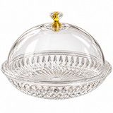 Medium Luxury Crystal Cut Glass Cake Stand with Dome Lid & Gold Knob
