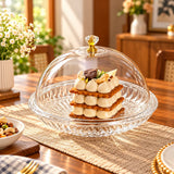 Large Luxury Crystal Cut Glass Cake Stand with Dome Lid & Gold Knob