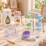Cute Cartoon Water Bottle with Flip Top Lid & Wrist Strap