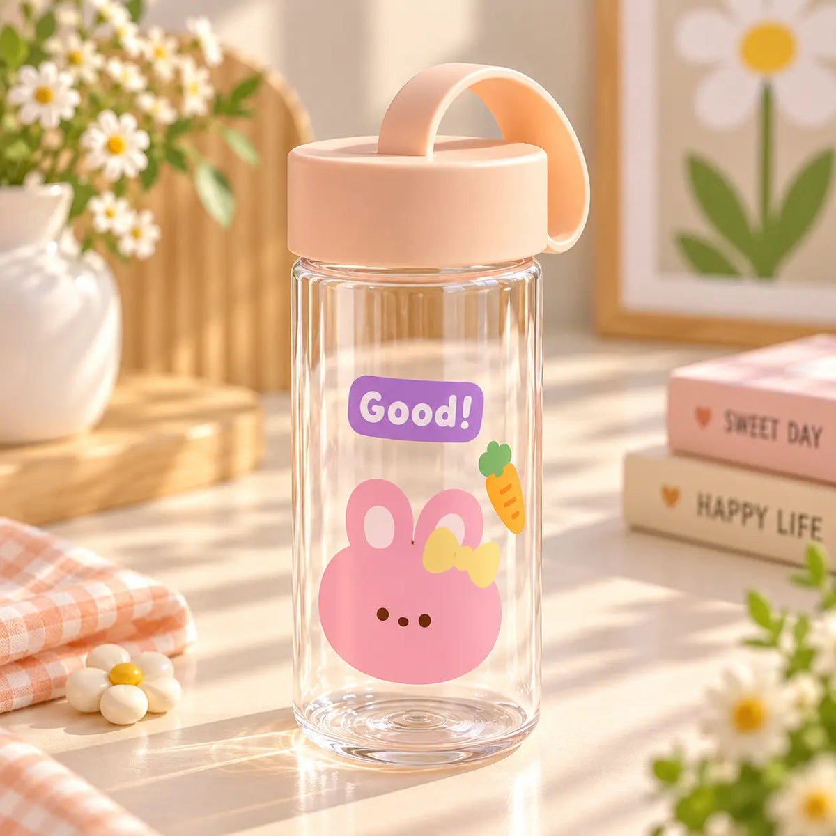 Cute Kawaii Cartoon Water Bottle with Carry Handle
