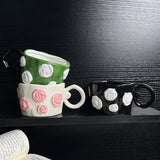 Sculpted Floral Rose Bloom Embossed Ceramic Mug