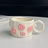Sculpted Floral Rose Bloom Embossed Ceramic Mug