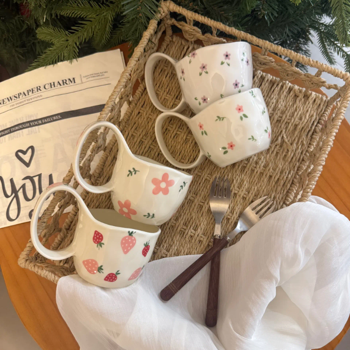 Floral & Strawberry Ceramic Mug & Plate Set