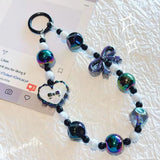 Kawaii Beaded Phone Wrist Strap with Bow & Heart Charms