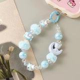 Kawaii Moon Cat Fluffy Beaded Phone Wrist Strap