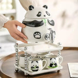 Cute Panda Ceramic Beverage Dispenser Set with 4 Mugs & Stand