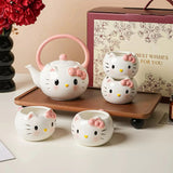 Cute Cat Ceramic Tea Set with Teapot & 4 Cups Gift Box Set