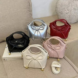 Mini Cute Bowtie Handbag & Crossbody Purse with Gold Bead Accents