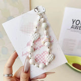 Pastel Beaded Phone Charm Strap Cute Heart & Star Wrist Lanyard