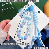 Kawaii Pastel Beaded Phone Charm & Adjustable Wrist Strap with Heart Carabiner