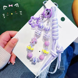 Kawaii Pastel Beaded Phone Charm & Adjustable Wrist Strap with Heart Carabiner