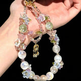 Enchanted Garden Floral Pearl Beaded Bag Charm & Keychain