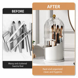 360° Rotating Dustproof Makeup Brush Organizer with Transparent Lid