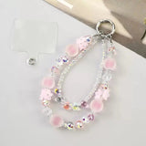 Double-Layer Crystal Bead Phone Charm Wristlet Aesthetic Beaded Lanyard Strap with Flower Accents