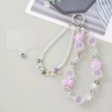 Double-Layer Crystal Bead Phone Charm Wristlet Aesthetic Beaded Lanyard Strap with Flower Accents
