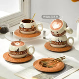 Cute Latte Art Ceramic Cup & Saucer Set Cartoon Coffee Mug