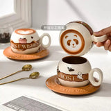 Cute Latte Art Ceramic Cup & Saucer Set Cartoon Coffee Mug