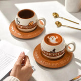 Cute Latte Art Ceramic Cup & Saucer Set Cartoon Coffee Mug
