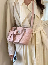 Heart Quilted Bow Chain Shoulder & Crossbody Bag