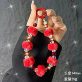Cute Plush Pom-Pom & Iridescent Crystal Bead Phone Charm Keychain Wristlet
