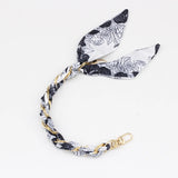 Silk Scarf & Gold Chain Phone Lanyard Wristlet Elegant Bow Ribbon Keyring & Bag Charm (Random Design)