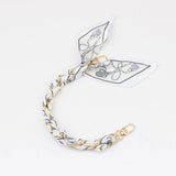 Silk Scarf & Gold Chain Phone Lanyard Wristlet Elegant Bow Ribbon Keyring & Bag Charm (Random Design)