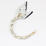Silk Scarf & Gold Chain Phone Lanyard Wristlet Elegant Bow Ribbon Keyring & Bag Charm (Random Design)