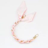 Silk Scarf & Gold Chain Phone Lanyard Wristlet Elegant Bow Ribbon Keyring & Bag Charm (Random Design)