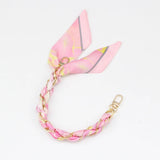 Silk Scarf & Gold Chain Phone Lanyard Wristlet Elegant Bow Ribbon Keyring & Bag Charm (Random Design)
