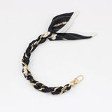 Silk Scarf & Gold Chain Phone Lanyard Wristlet Elegant Bow Ribbon Keyring & Bag Charm (Random Design)