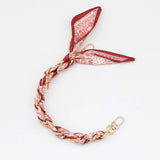 Silk Scarf & Gold Chain Phone Lanyard Wristlet Elegant Bow Ribbon Keyring & Bag Charm (Random Design)