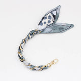Silk Scarf & Gold Chain Phone Lanyard Wristlet Elegant Bow Ribbon Keyring & Bag Charm (Random Design)