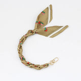 Silk Scarf & Gold Chain Phone Lanyard Wristlet Elegant Bow Ribbon Keyring & Bag Charm (Random Design)