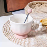 Pastel Gradient Ceramic Mug with Ruffle Handle & Spoon