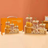 3-Piece Square Glass Storage Jar Set with Bamboo Stand & Golden Deer Knobs