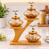 3-Piece Glass Dry Fruit Jar Set with Bamboo Display Stand & Golden Deer Handles